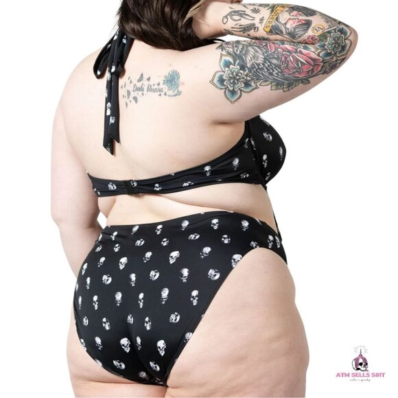 NWT Killstar Rebel Fate Skull Print Monokini Swimsuit Plus Size 2X - Picture 2 of 10